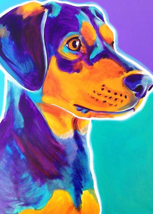 Black And Tan Greeting Card featuring the painting Black and Tan Coonhound - Charlie by Dawg Painter