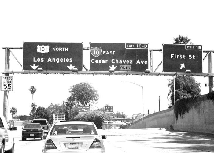 Los Angeles Greeting Card featuring the photograph Black and White Abstract City Photography...L.A. Freeway by Amy Giacomelli