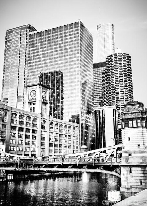 America Greeting Card featuring the photograph Black and White Picture of Chicago at LaSalle Bridge by Paul Velgos