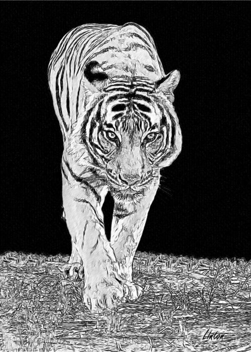 Tiger Greeting Card featuring the digital art Black-and-white Tiger by Larry Linton