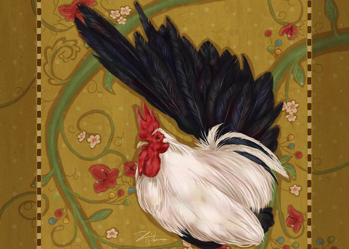 Rooster Greeting Card featuring the mixed media Black Bantam Rooster by Shari Warren