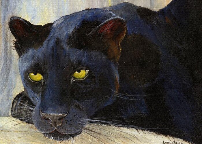 Black Cat Greeting Card featuring the painting Black Cat by Jamie Frier