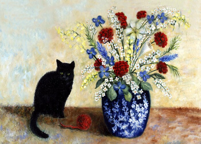 Black Cat Greeting Card featuring the painting Black Cat by Lynn Buettner