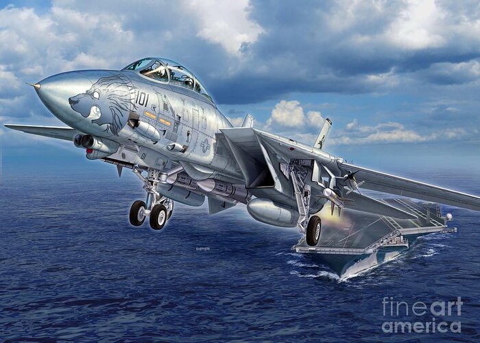 F-14 Greeting Card featuring the digital art Black Lion Launch - F-14D by Stu Shepherd