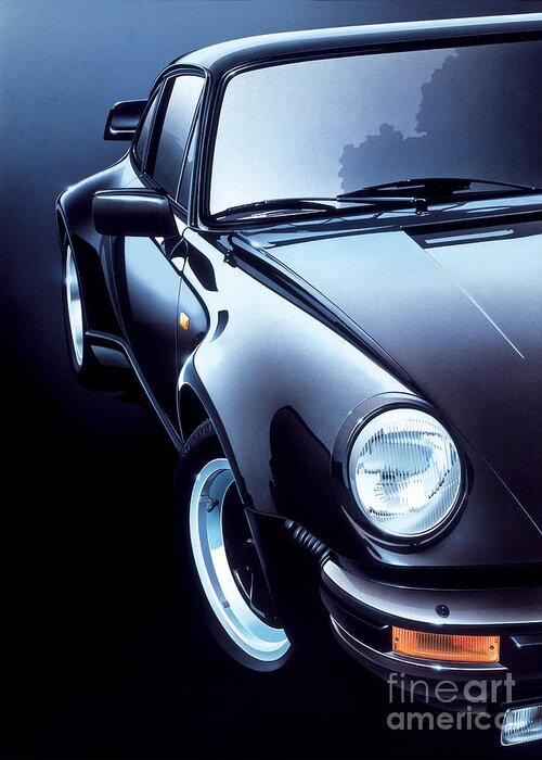 Black Greeting Card featuring the digital art Black Porsche Turbo by MGL Meiklejohn Graphics Licensing