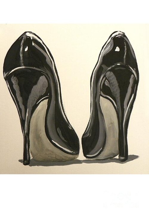 Black Greeting Card featuring the painting Black Pumps by Marisela Mungia