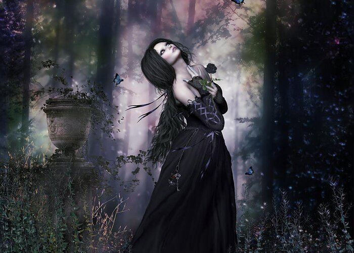 Plant Greeting Card featuring the digital art Black Rose Gothic by Shanina Conway
