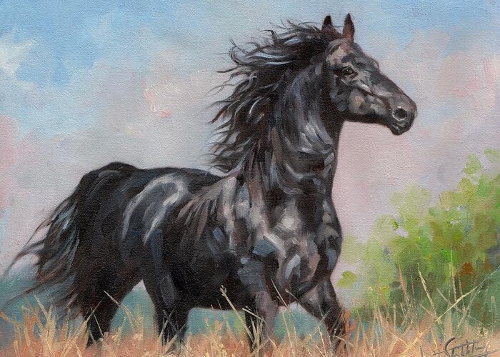 Horse Greeting Card featuring the painting Black Stallion by David Stribbling