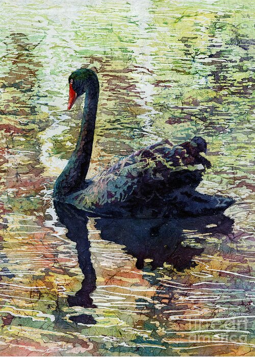 Black Swan Greeting Card featuring the painting Black Swan by Hailey E Herrera