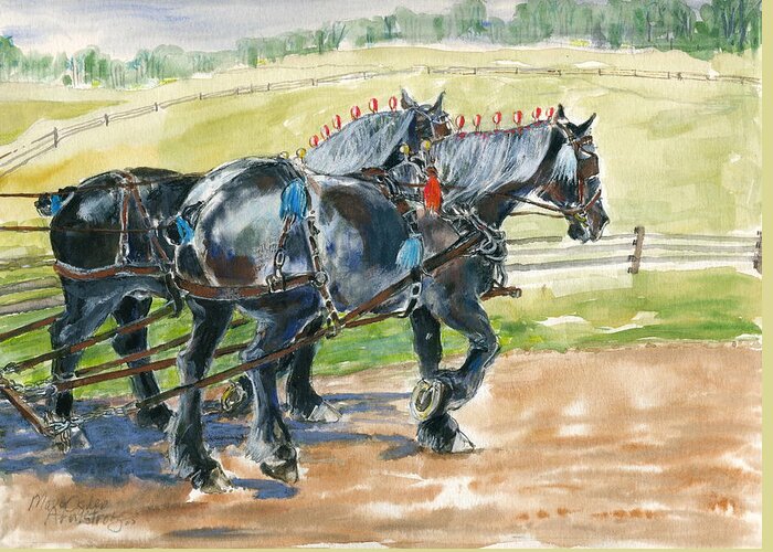 Mary Ogden Armstrong Greeting Card featuring the painting Black Team by Mary Armstrong