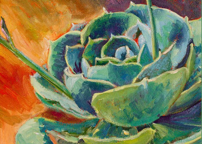 Succulent Greeting Card featuring the painting Blooming Hen by Athena Mantle