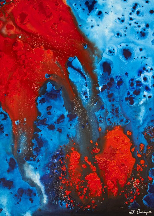 Red Greeting Card featuring the painting Blue And Red Abstract 3 by Sharon Cummings