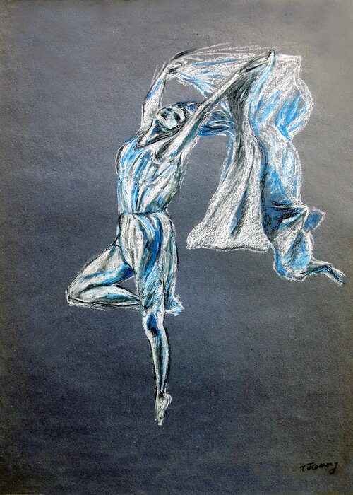 Ballet Greeting Card featuring the drawing Blue Ballerina dance art by Tom Conway