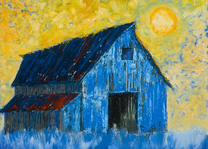 Barn Greeting Card featuring the painting Blue Barn Number One by Jerry McElroy
