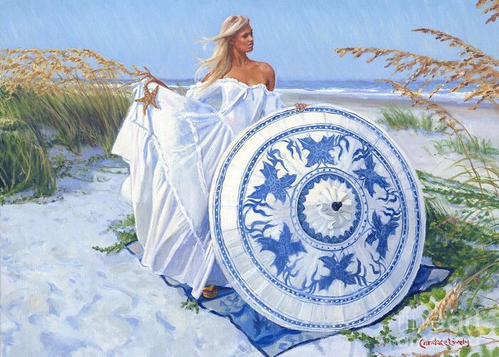 Fair Woman Greeting Card featuring the painting Blue Berry Beach by Candace Lovely