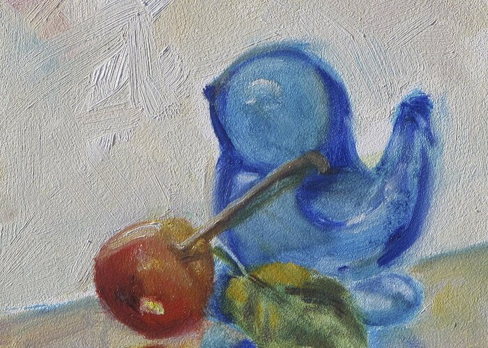 Blue Bird Greeting Card featuring the painting Blue Bird and Cherry by Vicki Ross