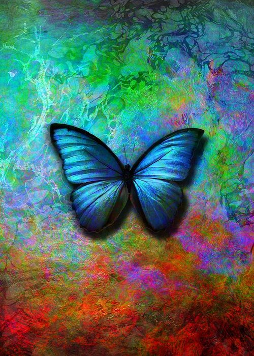 Blue Butterfly Greeting Card featuring the digital art Blue Butterfly on colorful background by Lilia D