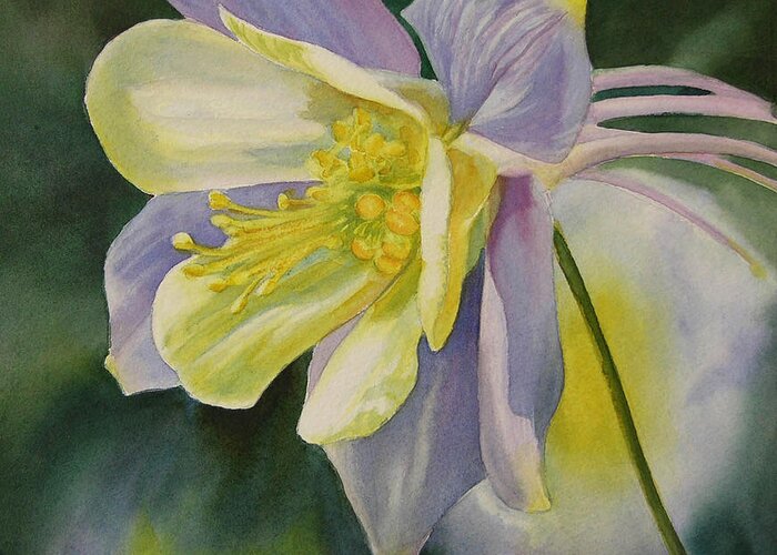 Blue Greeting Card featuring the painting Blue Columbine Blossom by Sharon Freeman