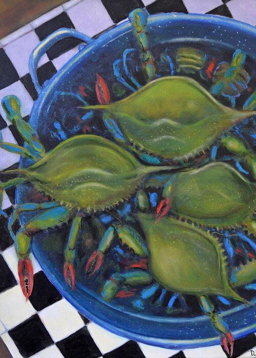 Seafood Greeting Card featuring the painting Blue Crabs In Pot by Dwain Ray