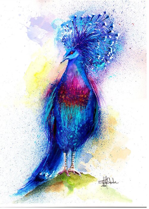 Painting Greeting Card featuring the painting Blue Crowned Pigeon by Isabel Salvador