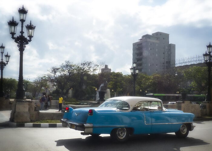 Auto Greeting Card featuring the photograph Blue Cuban Car by Ann Tracy