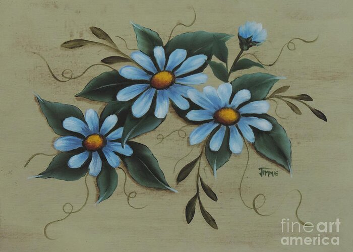 Blue Daisies Greeting Card featuring the painting Blue Daisies by Jimmie Bartlett