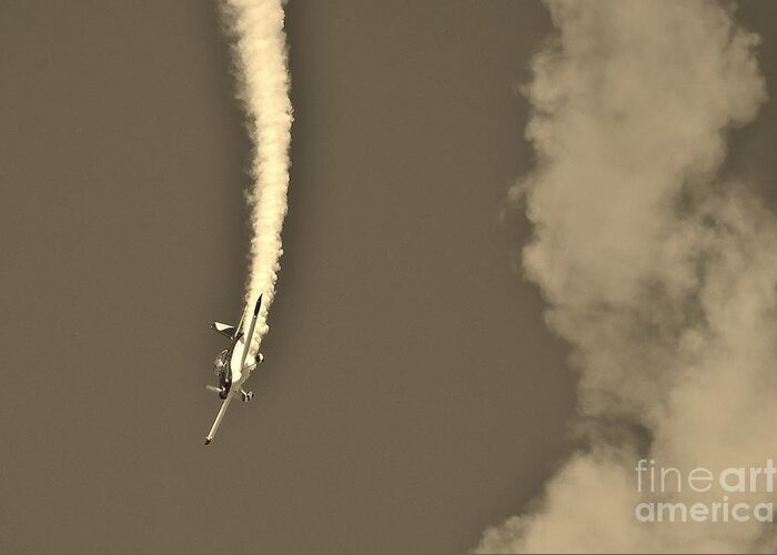 Vero Beach Airshow Greeting Card featuring the photograph Blue Daredevil in Sepia by Don Youngclaus
