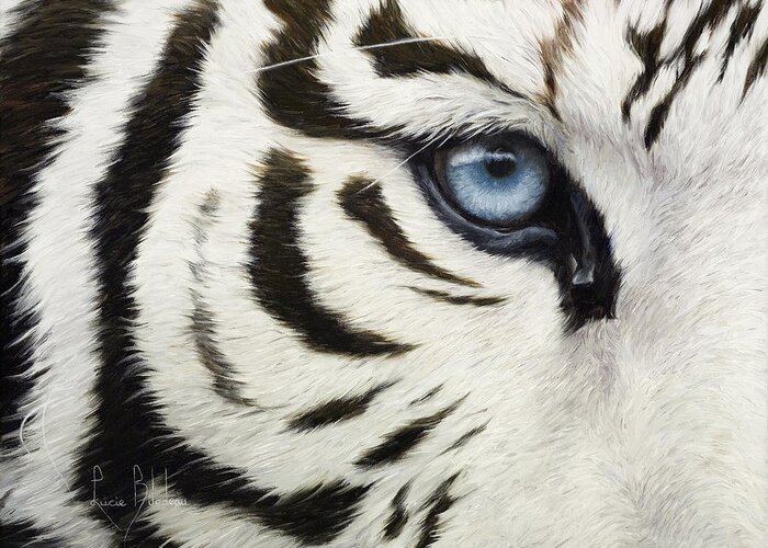 Tiger Greeting Card featuring the painting Blue Eye by Lucie Bilodeau