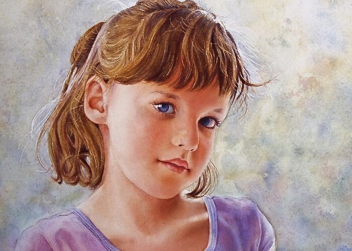 Child's Portrait Greeting Card featuring the painting Blue Eyes by Victoria Lisi