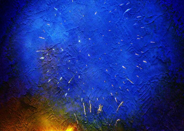 Fireworks Greeting Card featuring the photograph Blue fireworks as a painting by Karl Rose