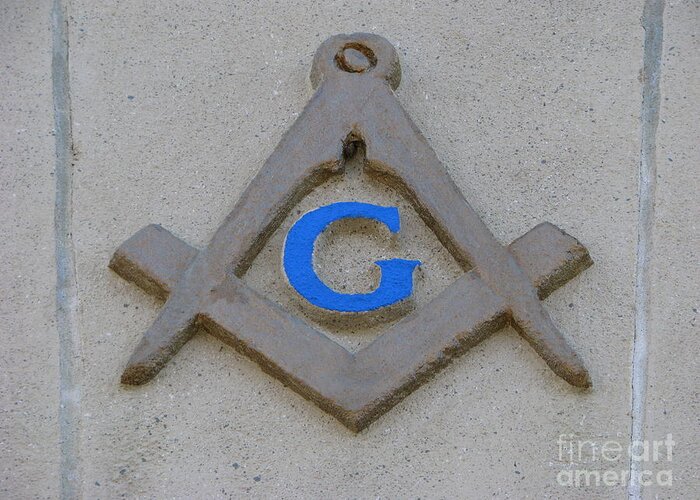 Masonic Temple Greeting Card featuring the photograph Blue G by Michael Krek
