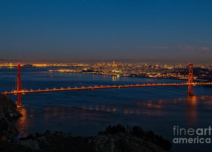 Golden Gate Bridge Greeting Card featuring the photograph Blue Hour by Paul Gillham