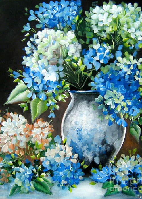 Flowers Greeting Card featuring the painting Blue Hydrangeas by Bella Apollonia