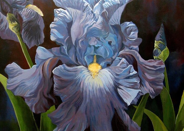 Flower Greeting Card featuring the painting Blue Iris by Alfred Ng
