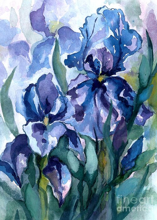 Flower Greeting Card featuring the painting Blue Iris by Barbara Jewell