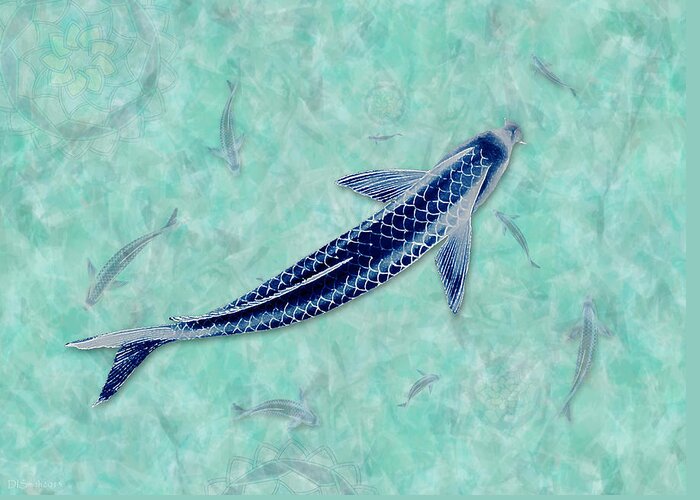 Nature Greeting Card featuring the digital art Blue Koi by Deborah Smith