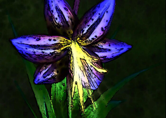 Flower Greeting Card featuring the digital art Blue lily2 by Susanne Baumann