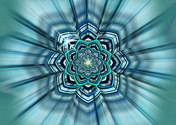 Abstract Greeting Card featuring the digital art Blue Lotus Mandala by Deborah Smith