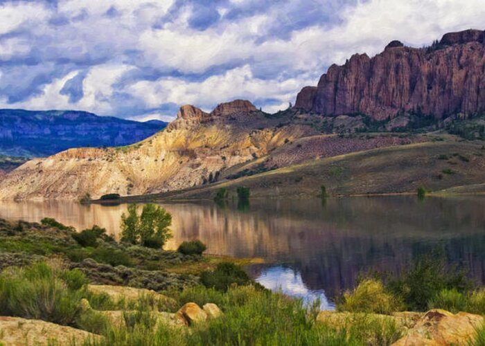 Blue Mesa Reservoir Greeting Card featuring the photograph Blue Mesa Reservoir Digital Painting by Priscilla Burgers