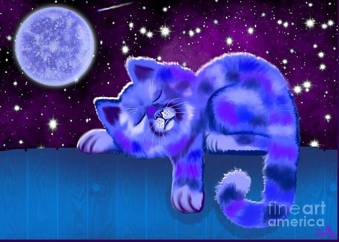 Cat Greeting Card featuring the painting Blue Moon Slumber by Nick Gustafson