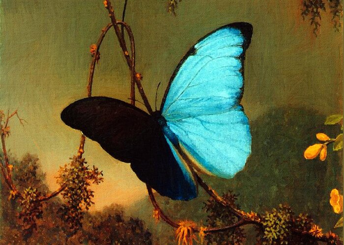 Martin Johnson Heade Greeting Card featuring the painting Blue Morpho Butterfly by Martin Johnson Heade