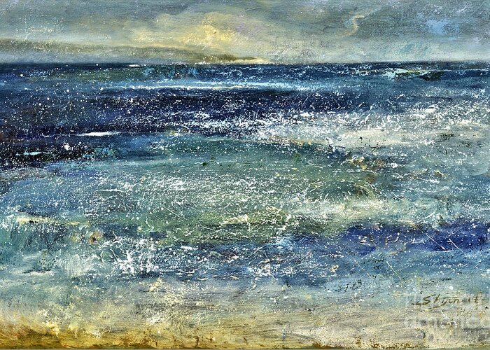 Seascape Art Greeting Card featuring the painting Blue Ocean by Shijun Munns