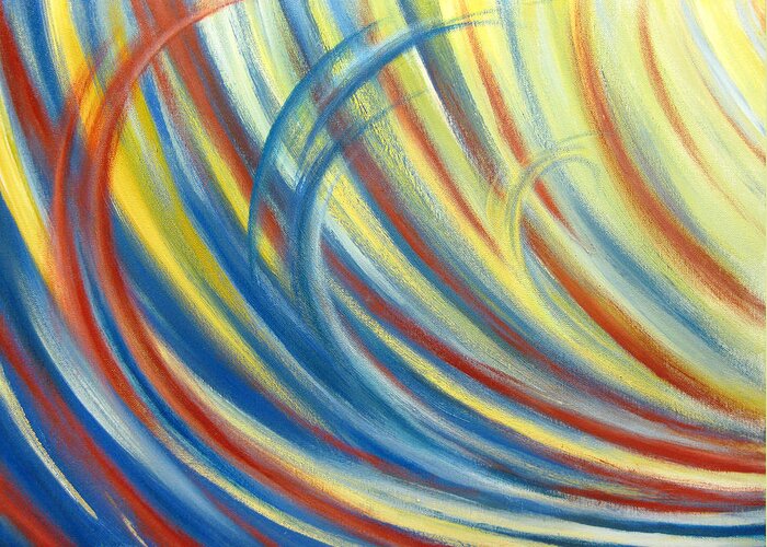 Wave Greeting Card featuring the painting Blue Red and Yellow Wave by Michael Morgan
