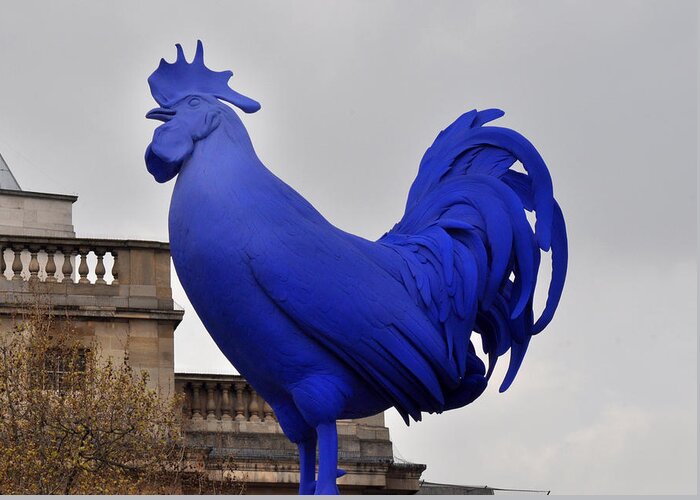 Rooster Greeting Card featuring the photograph Blue Rooster in Trafalgar Square London by Diane Lent