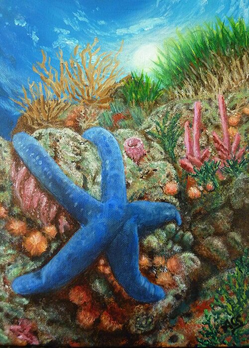 Blue Seastar Greeting Card featuring the painting Blue Seastar by Amelie Simmons