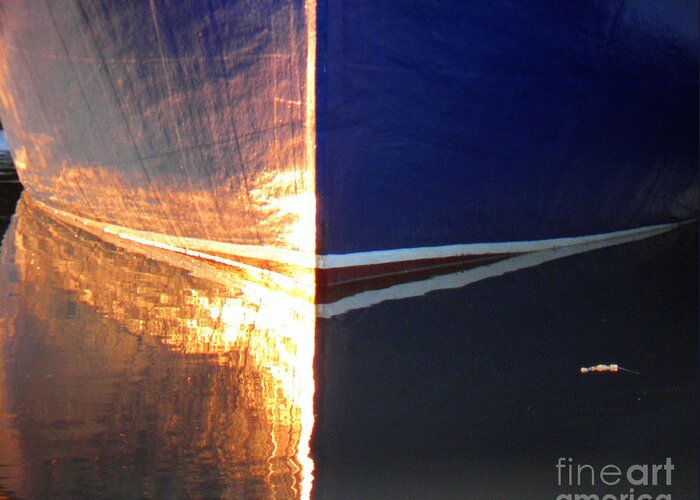 Boat Greeting Card featuring the photograph Blue Skiff Reflection by Amazing Jules