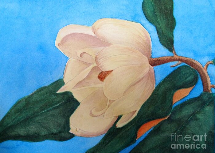 Watercolor Painting Greeting Card featuring the painting Blue Sky Magnolia by Nancy Kane Chapman