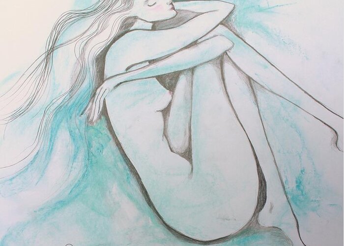 Woman Greeting Card featuring the drawing Blue Solitude by Marat Essex