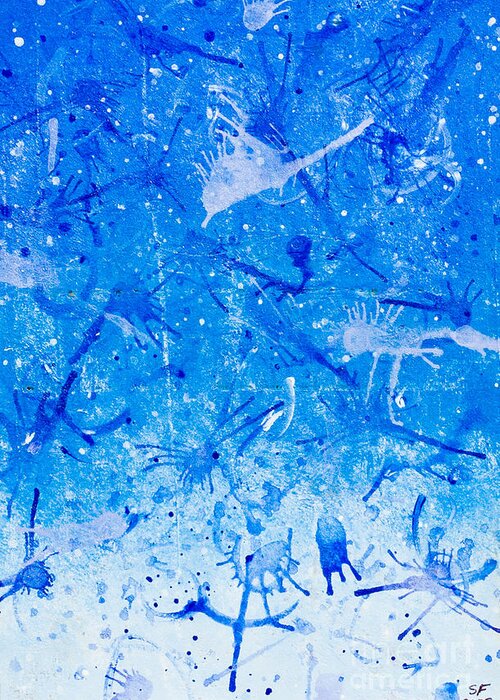  Greeting Card featuring the painting Blue splatter by Stefanie Forck