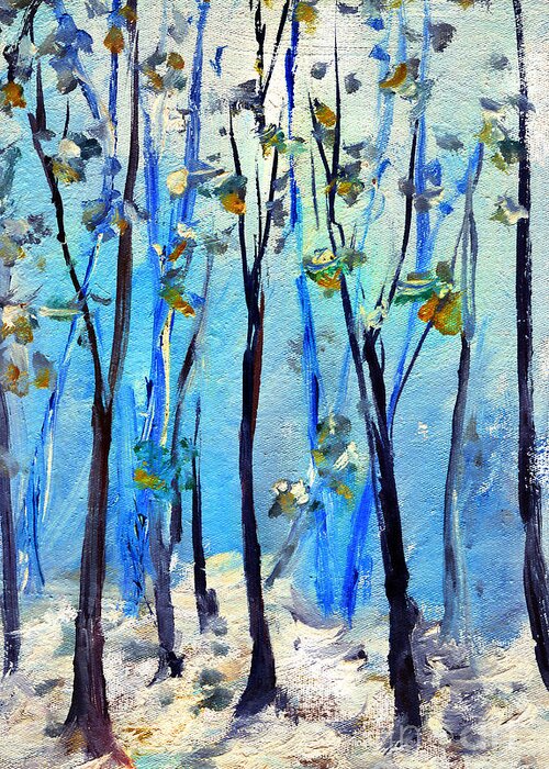 Forest Greeting Card featuring the painting Blue thoughts in Winter by Daliana Pacuraru